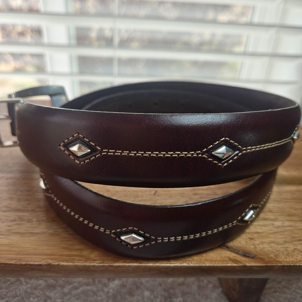Brighton Leather Belt Sz 36 Brown Western Concho‎ Silver Buckle Boho Rodeo Flaw - Picture 12 of 16